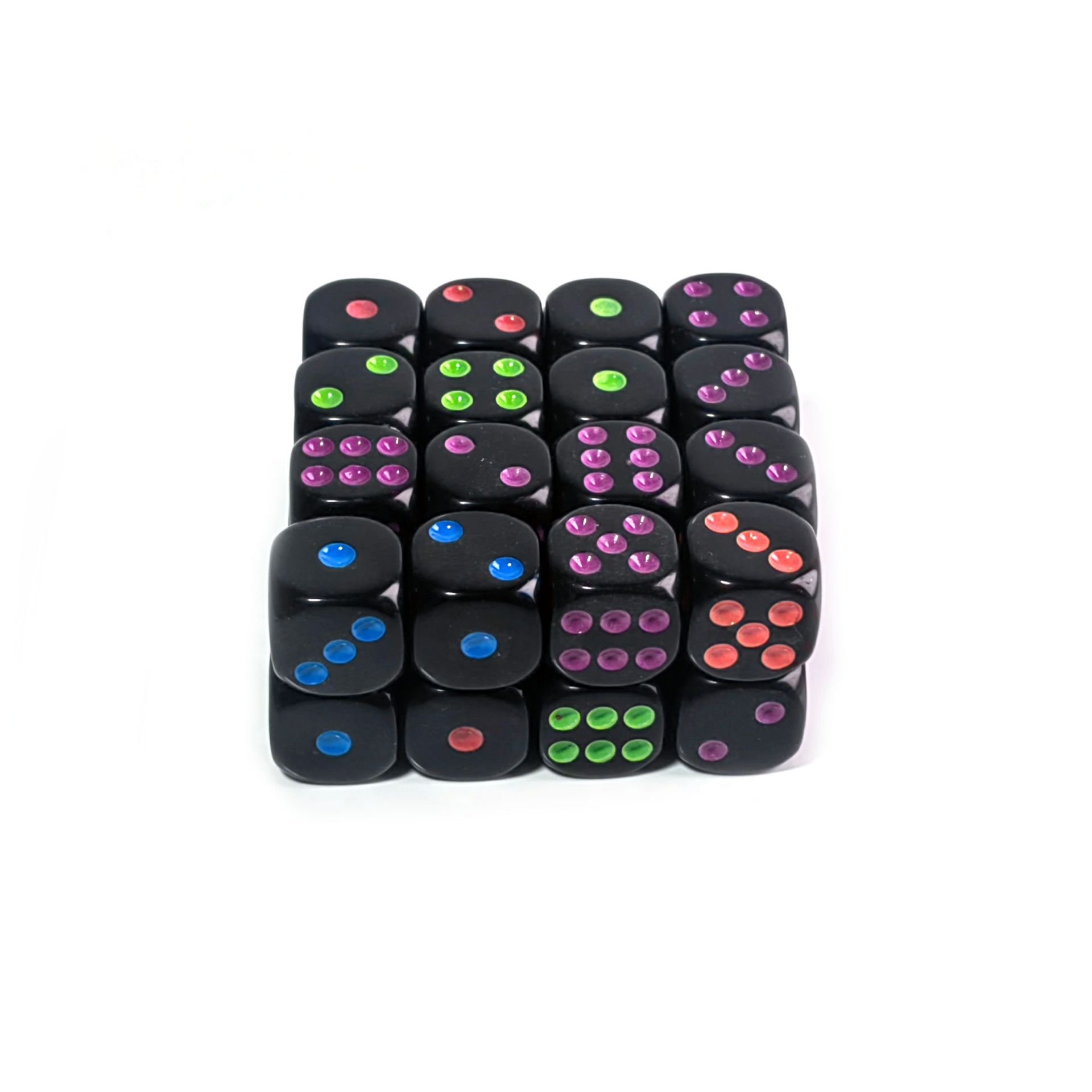 High Quality 16mm black Rounded Corners color dots Six Sided dice Board Game