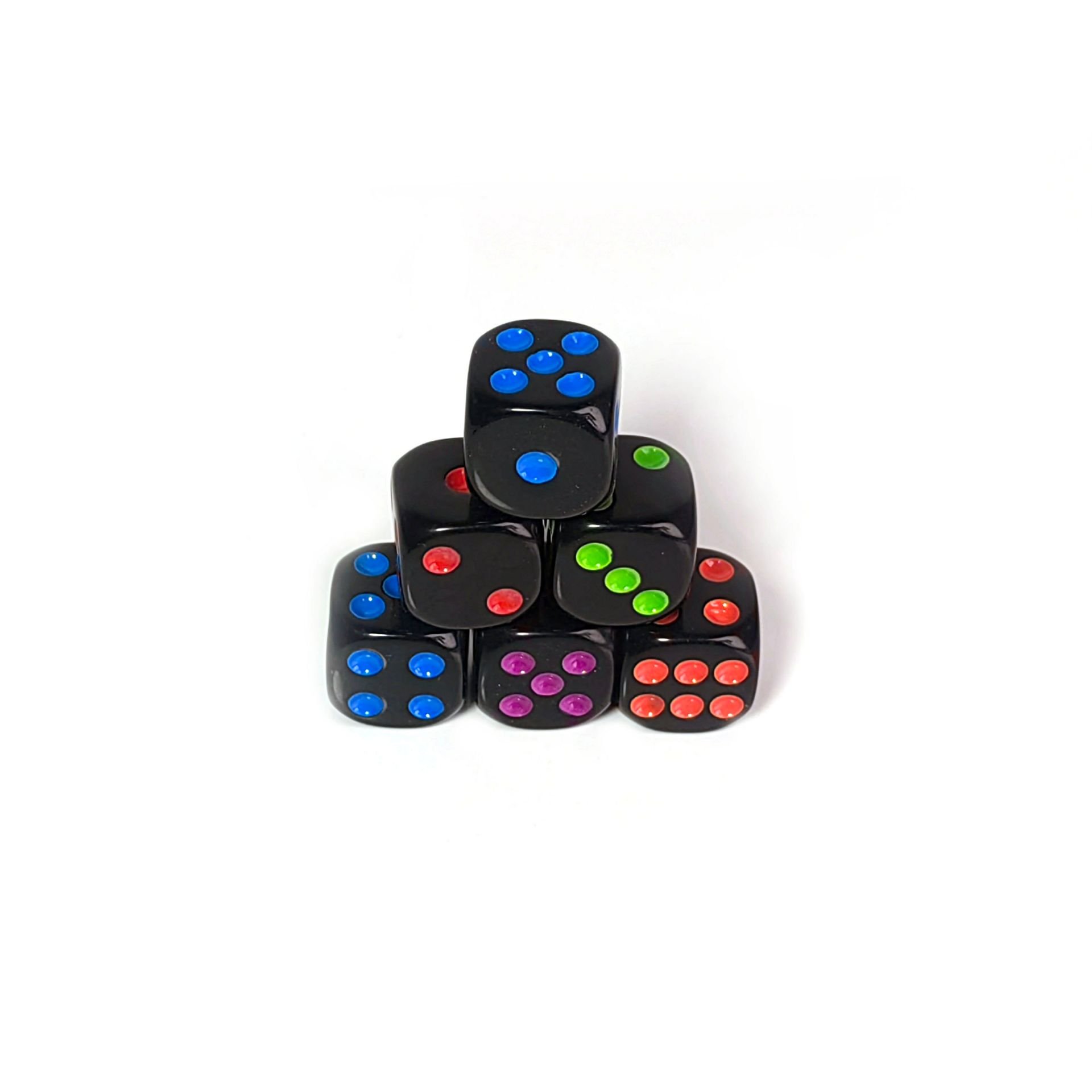 High Quality 16mm black Rounded Corners color dots Six Sided dice Board Game