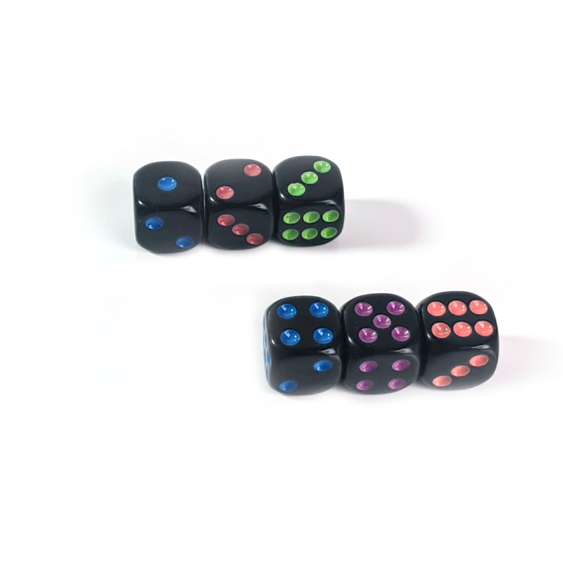 High Quality 16mm black Rounded Corners color dots Six Sided dice Board Game