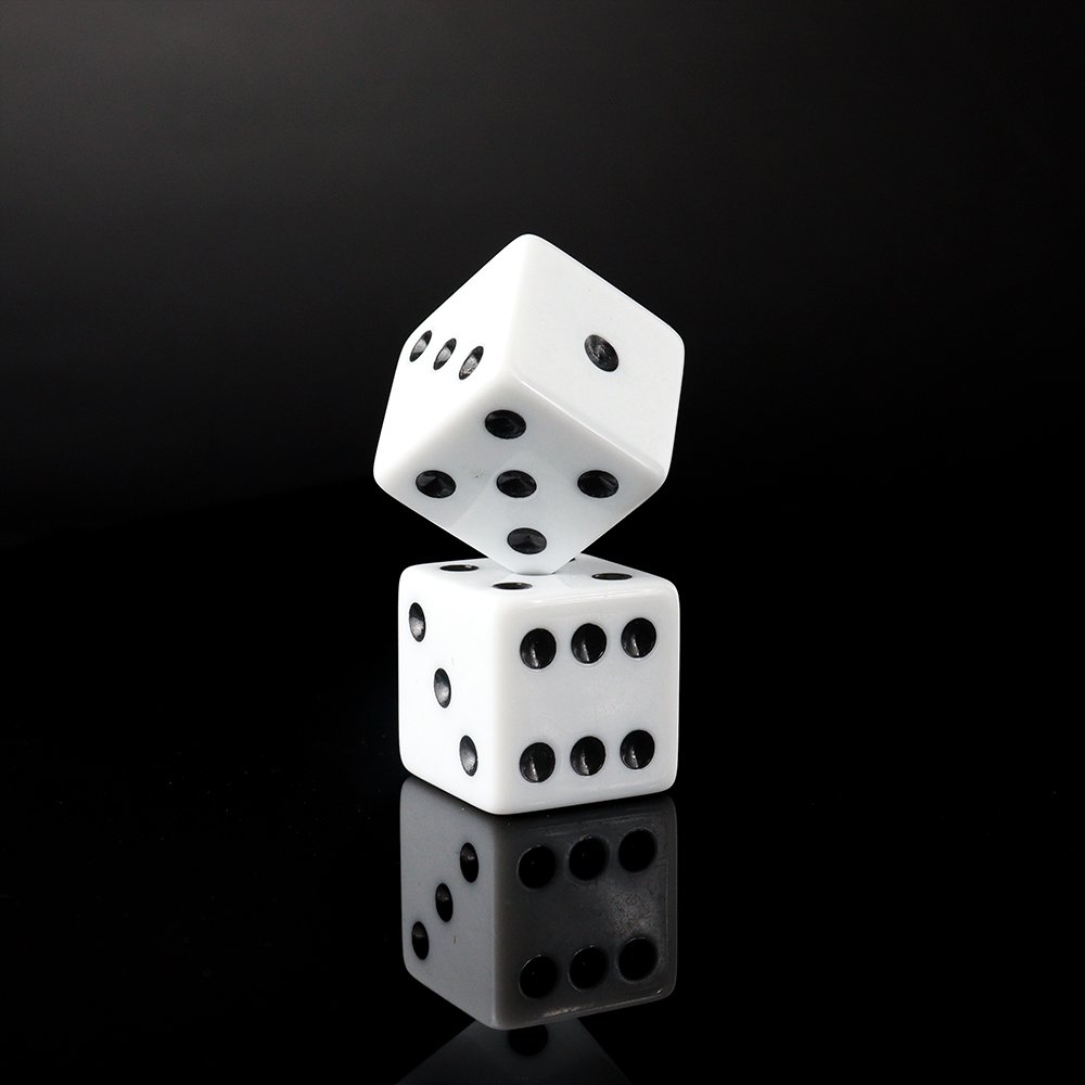 Professinal manufacture wholesale 6d 25mm white dice black dot straight corner acrylic dice for education or casino games