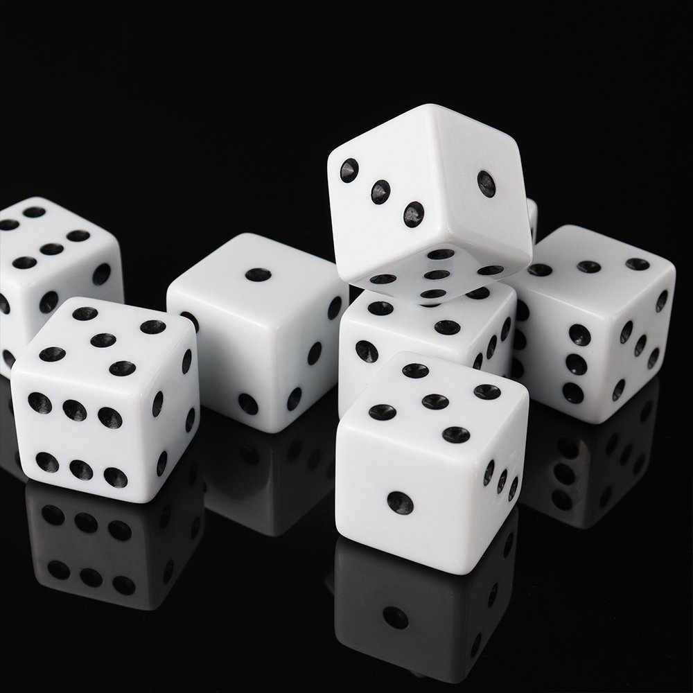 Professinal manufacture wholesale 6d 25mm white dice black dot straight corner acrylic dice for education or casino games