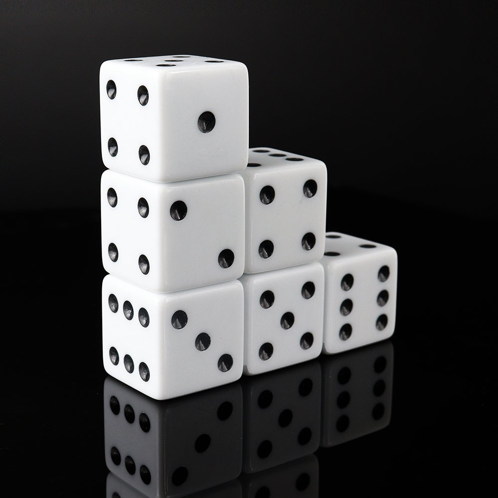 Professinal manufacture wholesale 6d 25mm white dice black dot straight corner acrylic dice for education or casino games