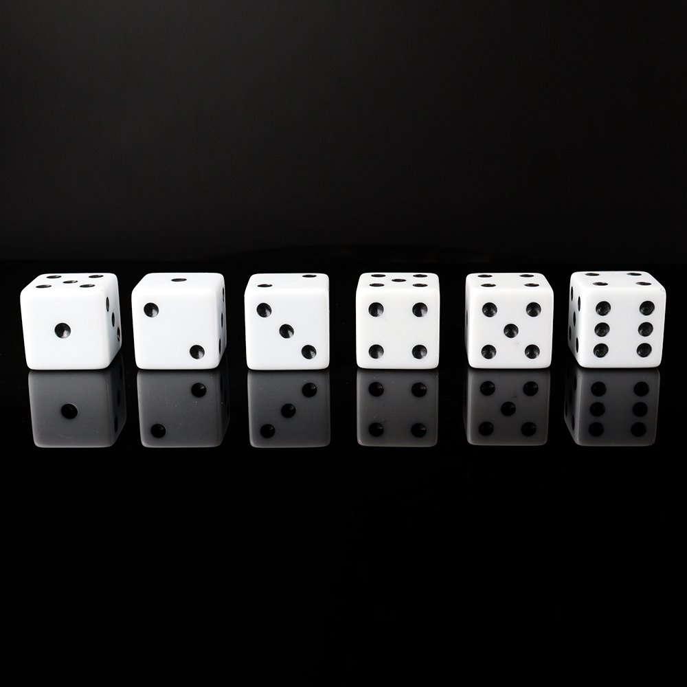 Professinal manufacture wholesale 6d 25mm white dice black dot straight corner acrylic dice for education or casino games