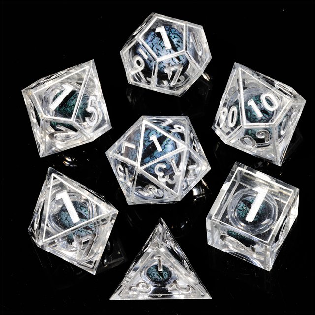 Mini Planet Handmade Dragon Dungeon DND Dice Set Black Dragon Eye Liquid Core Resin Polyhedral Board Game RPG Dice for Promotion