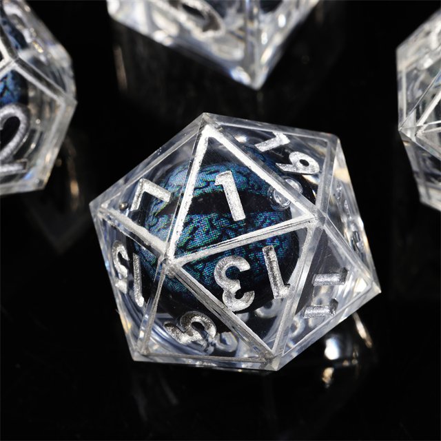 Mini Planet Handmade Dragon Dungeon DND Dice Set Black Dragon Eye Liquid Core Resin Polyhedral Board Game RPG Dice for Promotion