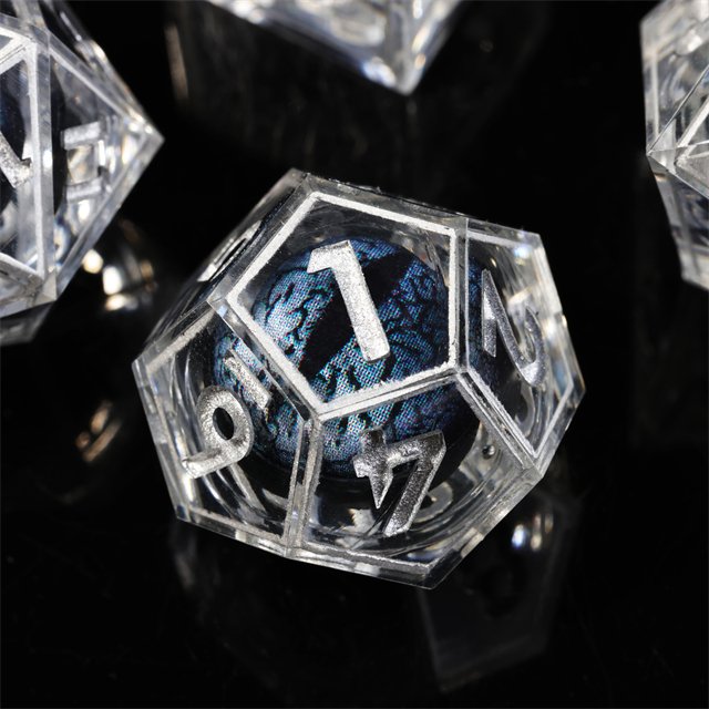 Mini Planet Handmade Dragon Dungeon DND Dice Set Black Dragon Eye Liquid Core Resin Polyhedral Board Game RPG Dice for Promotion