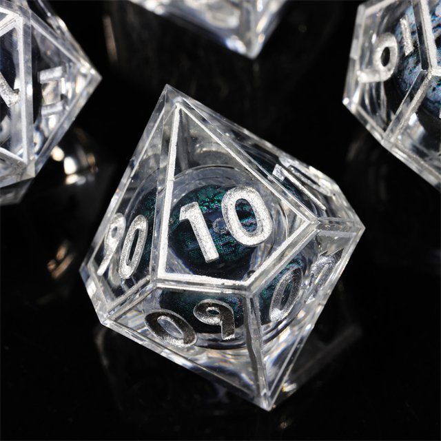 Mini Planet Handmade Dragon Dungeon DND Dice Set Black Dragon Eye Liquid Core Resin Polyhedral Board Game RPG Dice for Promotion
