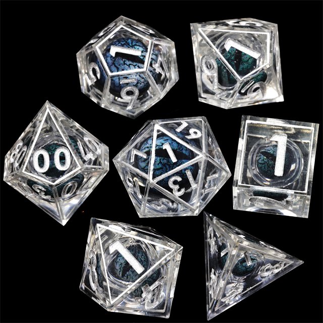 Mini Planet Handmade Dragon Dungeon DND Dice Set Black Dragon Eye Liquid Core Resin Polyhedral Board Game RPG Dice for Promotion