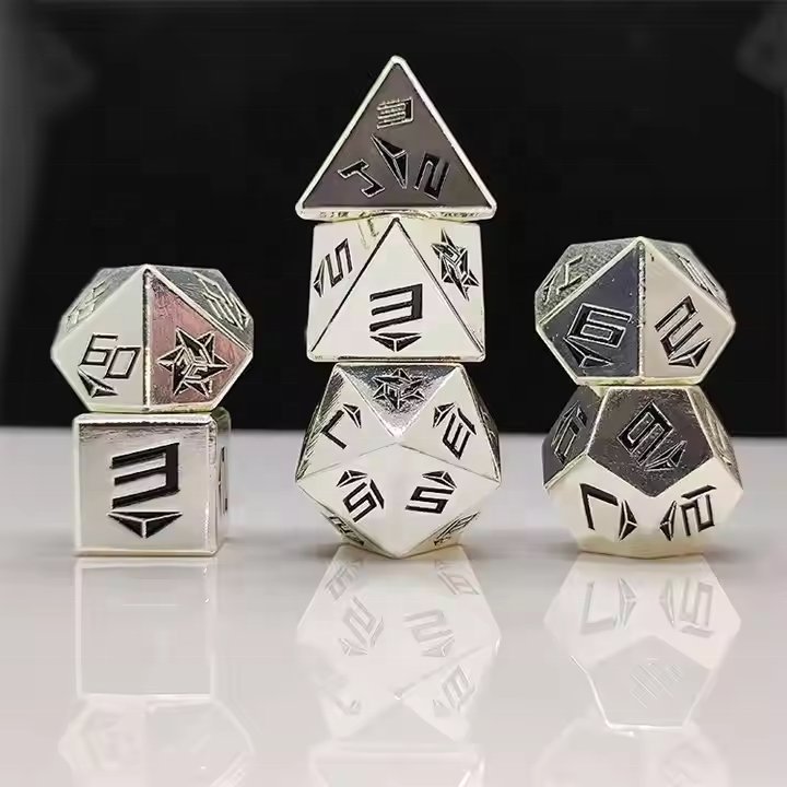 Hot Selling Crop Circle Unique Zinc Alloy Brass Dice Polyhedral Custom Metal DND Dice Set for Dungeons and Dragons