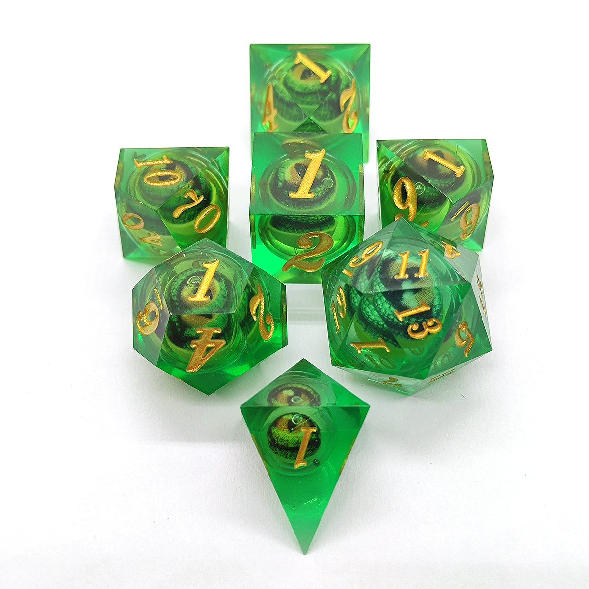 NEW High Quality NEW liquid Dragon Eye dice moving core in Polyhedral Dice 7pcs Set green color in stock