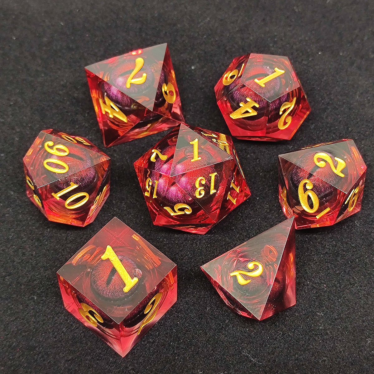 NEW High Quality NEW liquid Dragon Eye dice moving core in Polyhedral Dice 7pcs Set green color in stock