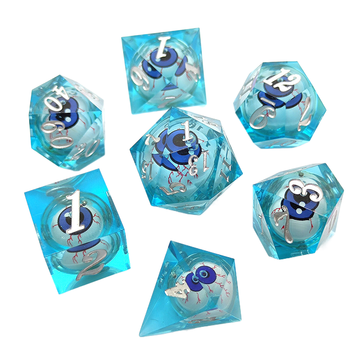 NEW High Quality NEW liquid Dragon Eye dice moving core in Polyhedral Dice 7pcs Set green color in stock