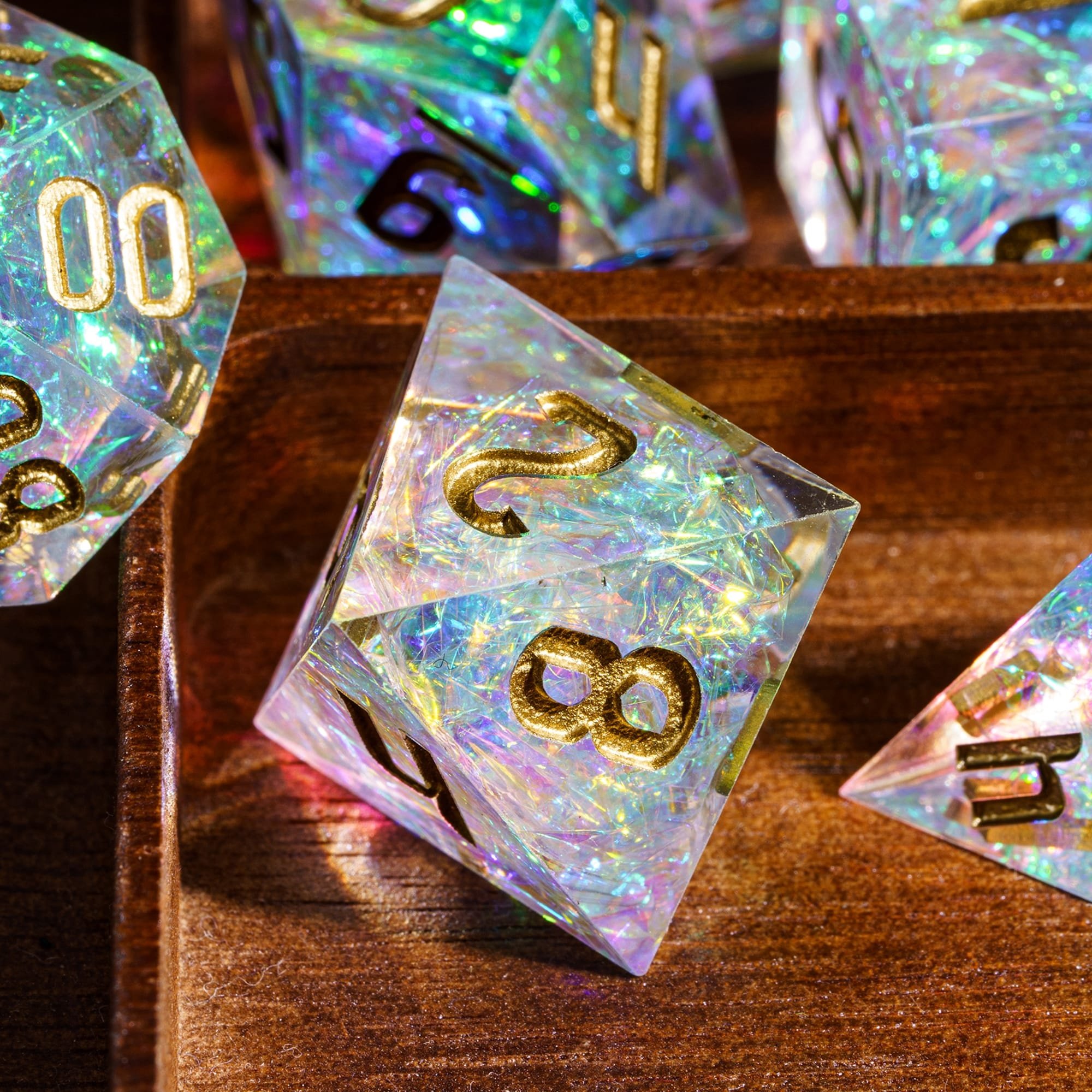 Udixi Custom Transparent Glitter Paper Resin Dice Dungeons and Dragons role play games DND rpg board game Dice Set