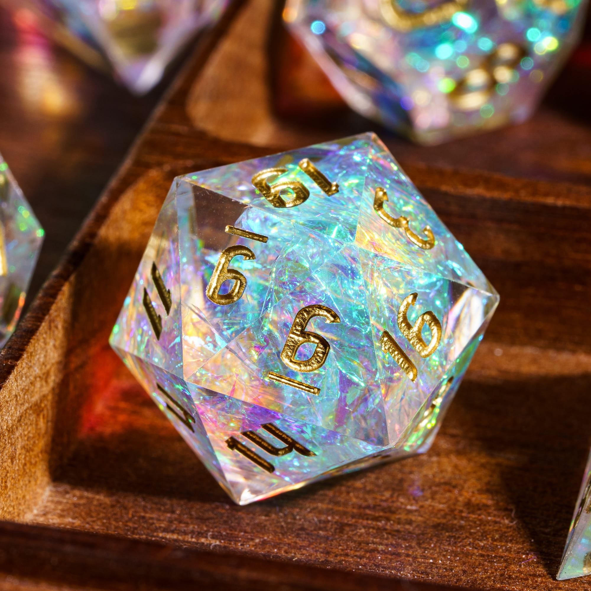 Udixi Custom Transparent Glitter Paper Resin Dice Dungeons and Dragons role play games DND rpg board game Dice Set