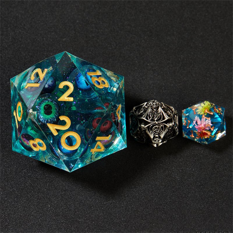 Customized factory wholesale 55mm D20 handmade sharp edge Dnd game dice set liquid core Rpg game dice