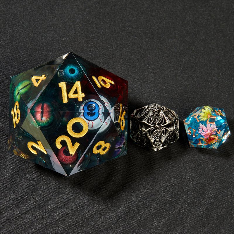 Customized factory wholesale 55mm D20 handmade sharp edge Dnd game dice set liquid core Rpg game dice