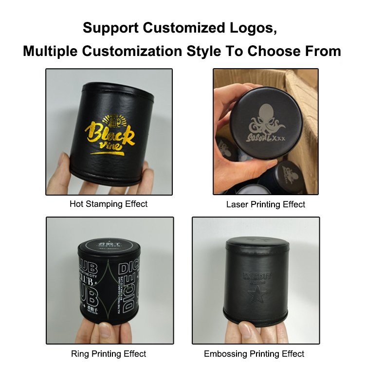 Bar Leather Dice Cup Pure Black Plush Quiet Dice Cup Set Logo Custom Leather Dice Cup Shaker Game