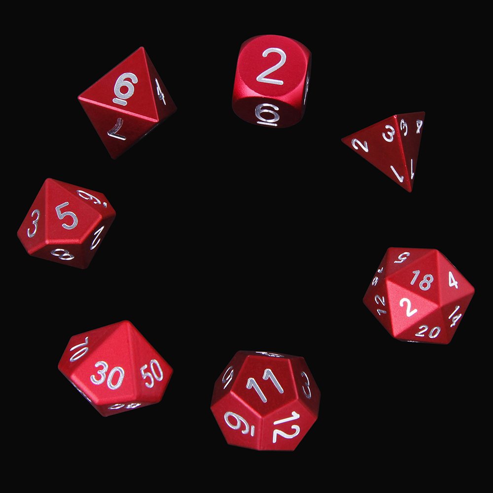MBWS CNC Machined Polyhedral Red Metal Dice Set Custom Aluminium Dice