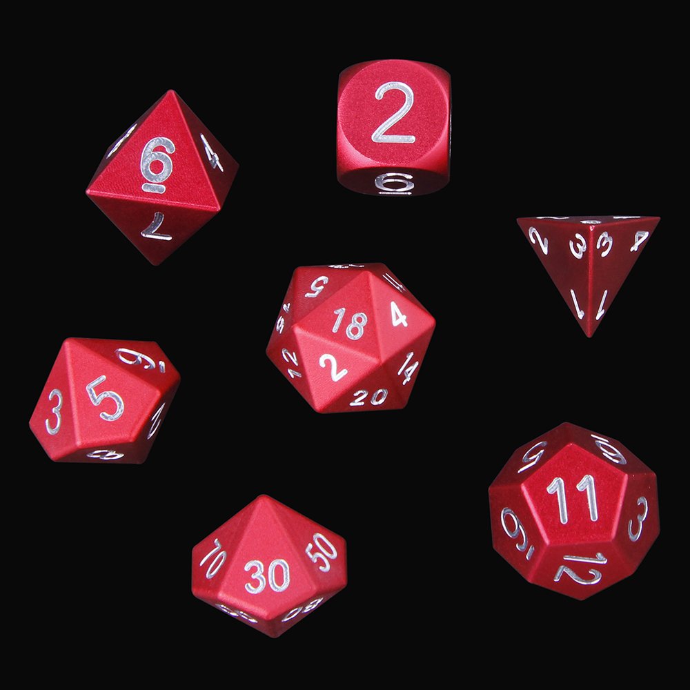MBWS CNC Machined Polyhedral Red Metal Dice Set Custom Aluminium Dice