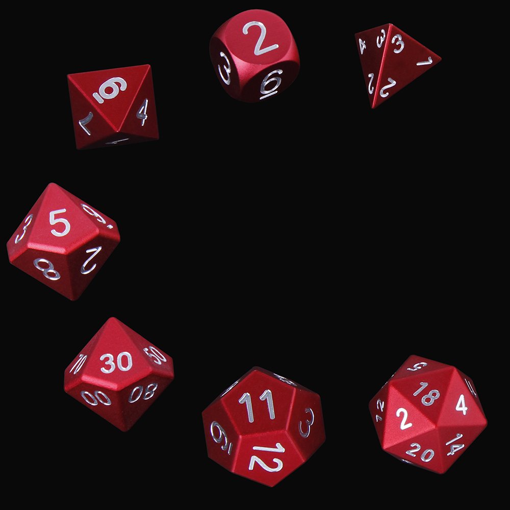 MBWS CNC Machined Polyhedral Red Metal Dice Set Custom Aluminium Dice