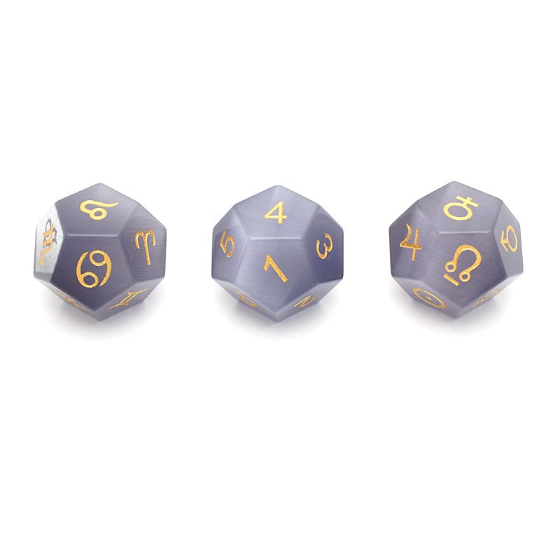 3pcs Gray Cat's Eye Glass 12 Sided Astrology Dice Zodiac Signs Role Playing Board Game Tarot Constellation Divination Dice Set