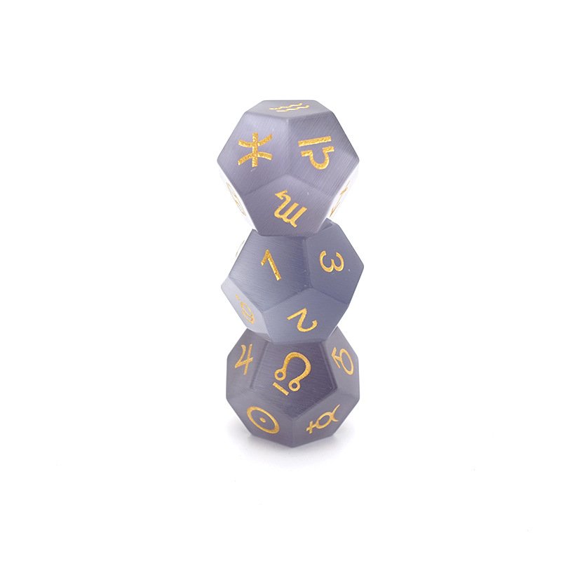 3pcs Gray Cat's Eye Glass 12 Sided Astrology Dice Zodiac Signs Role Playing Board Game Tarot Constellation Divination Dice Set