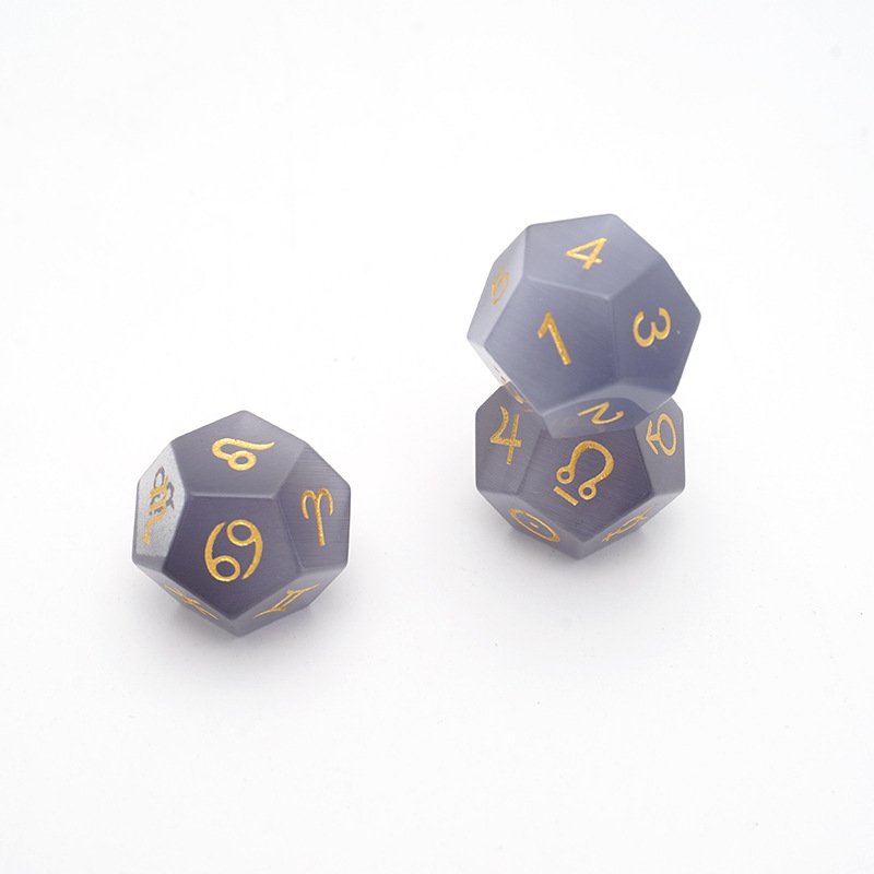 3pcs Gray Cat's Eye Glass 12 Sided Astrology Dice Zodiac Signs Role Playing Board Game Tarot Constellation Divination Dice Set