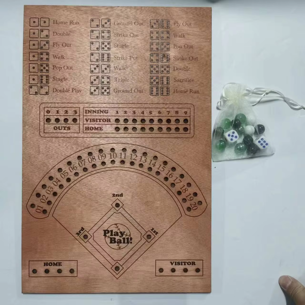 Family Game Night Wooden Baseball Dice Board Game