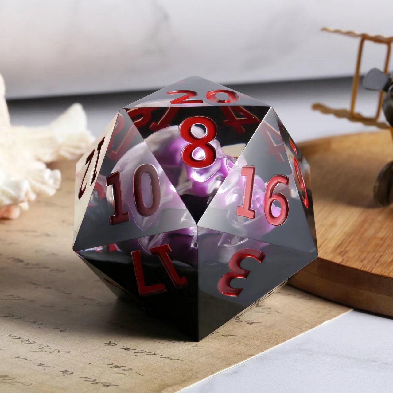 New Design Skull Role Playing Dice 55mm Giant Custom 20 Sided DND Liquid Dice Resin Sharp Edge Polyhedral D20 Dice for TTRPG