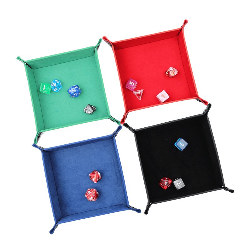Four corners Rectangular PU leather folding dice rolling tray mat supplies organizer rolling dice