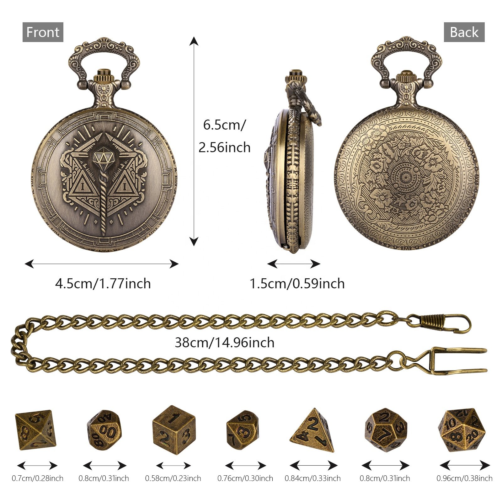 Magician Magic Staff Mysterious Theme Pocket Watch Dice Vintage Portable Cool Metal Dice Box