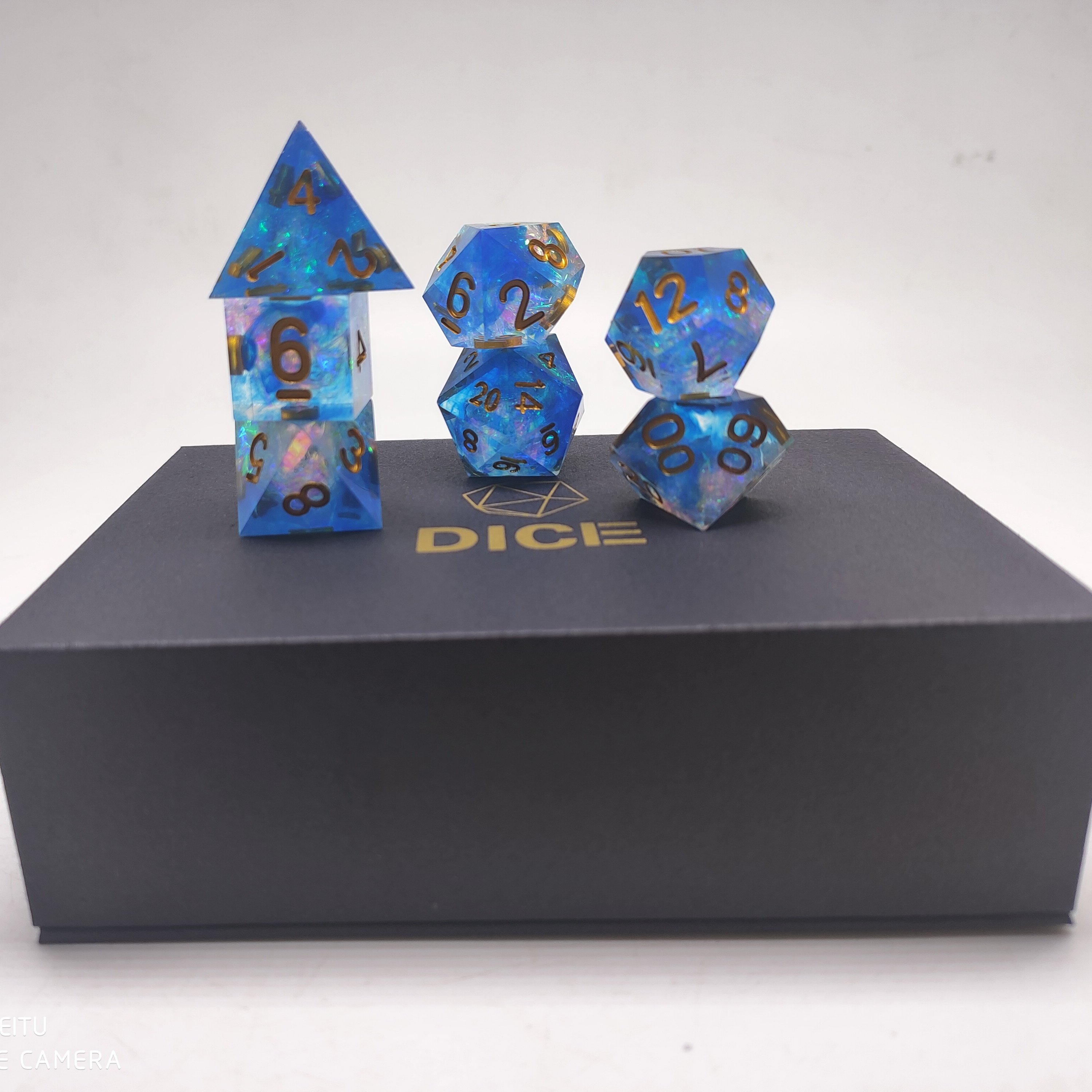 Custom DND Dice Sets 7PCS Dungeons and Dragons Dice Pouch Game Pole Playing Games Bag Blue Resin Dice