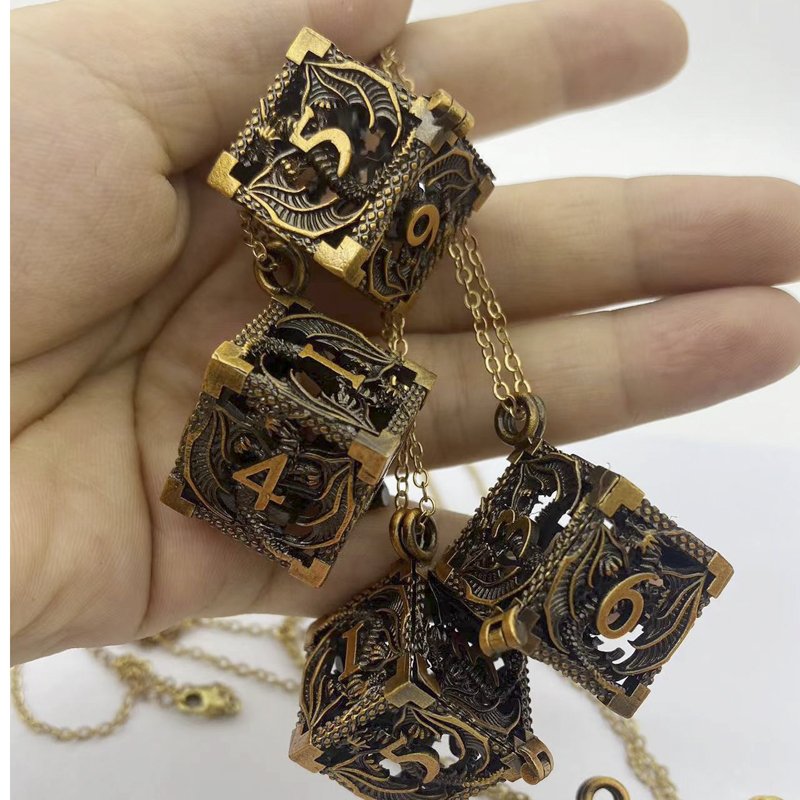 D6 Metal Hollow Dragon Dice Set Dungeons & Dragons RPG Game accessories Board Game Dice with Necklace