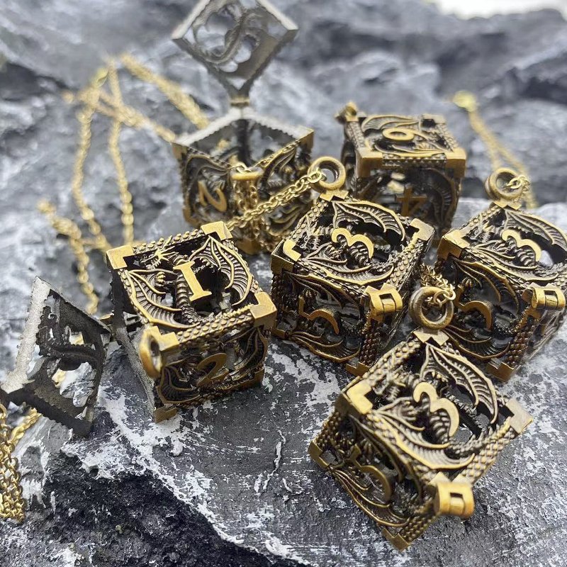 D6 Metal Hollow Dragon Dice Set Dungeons & Dragons RPG Game accessories Board Game Dice with Necklace