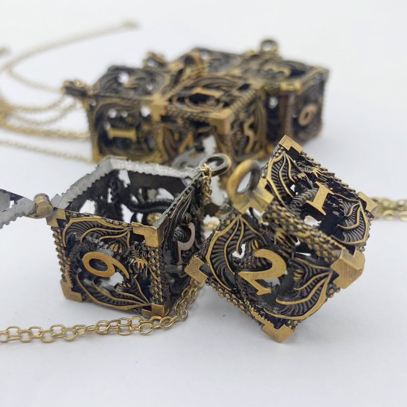 D6 Metal Hollow Dragon Dice Set Dungeons & Dragons RPG Game accessories Board Game Dice with Necklace