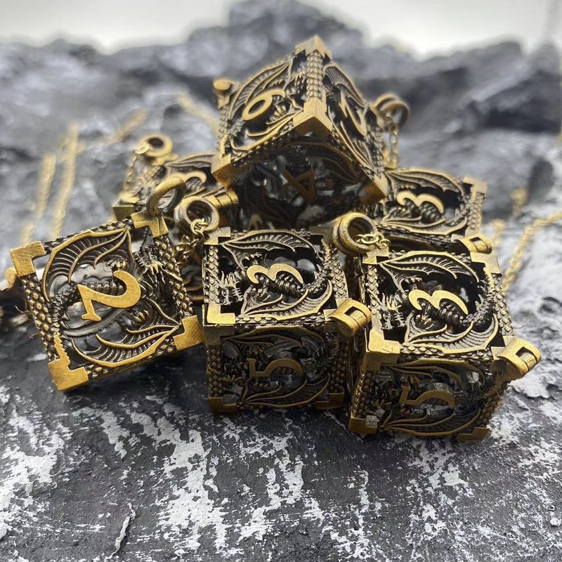 D6 Metal Hollow Dragon Dice Set Dungeons & Dragons RPG Game accessories Board Game Dice with Necklace