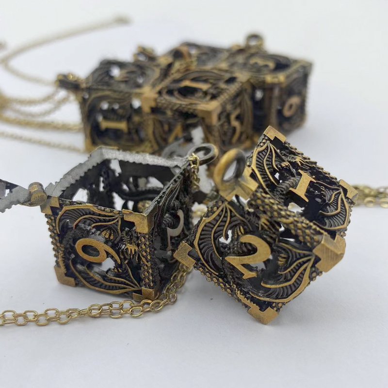 D6 Metal Hollow Dragon Dice Set Dungeons & Dragons RPG Game accessories Board Game Dice with Necklace