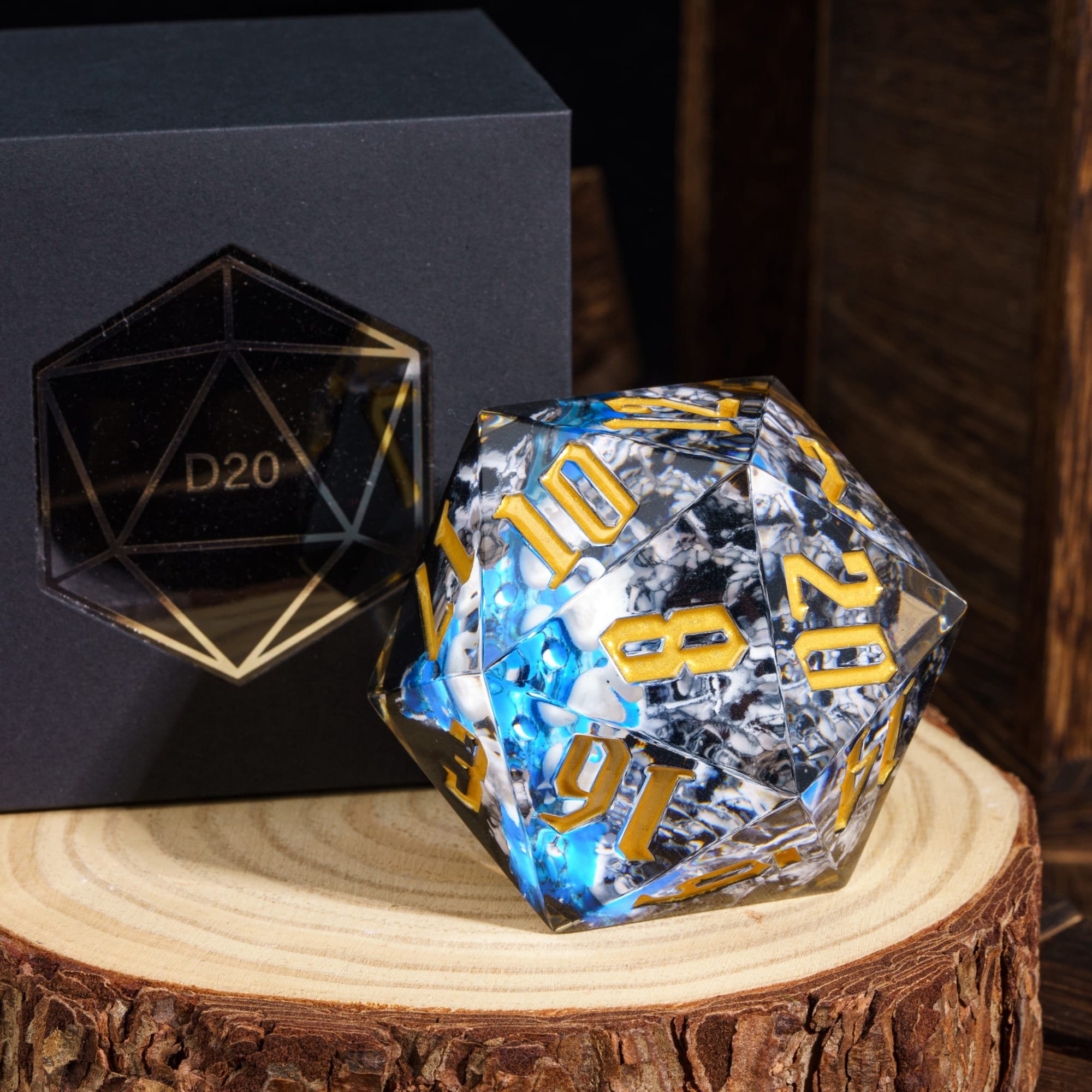 Udixi Polyhedral custom logo rpg dungeons and dragons sharp edge Swan Landscape 55mm D20 dice