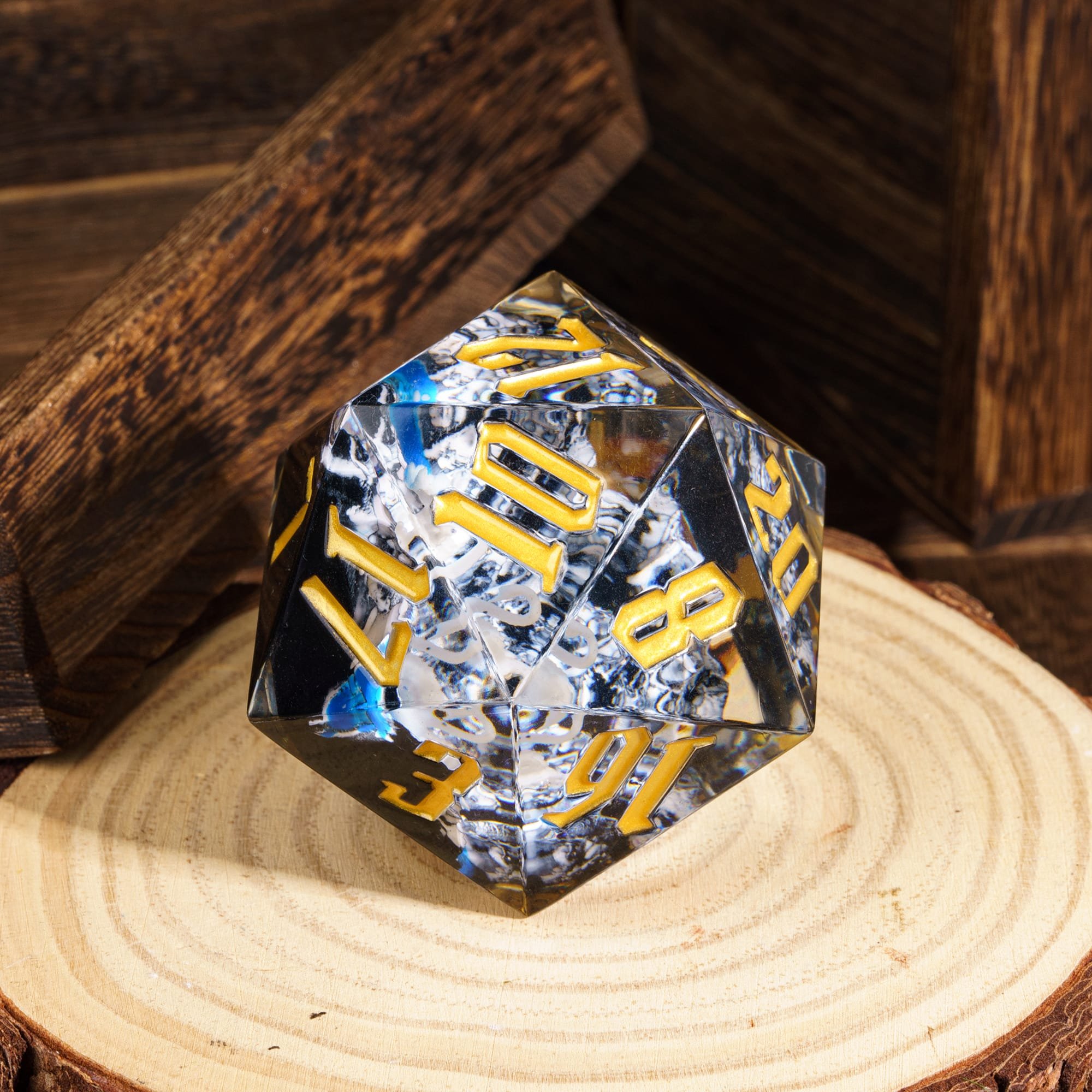 Udixi Polyhedral custom logo rpg dungeons and dragons sharp edge Swan Landscape 55mm D20 dice