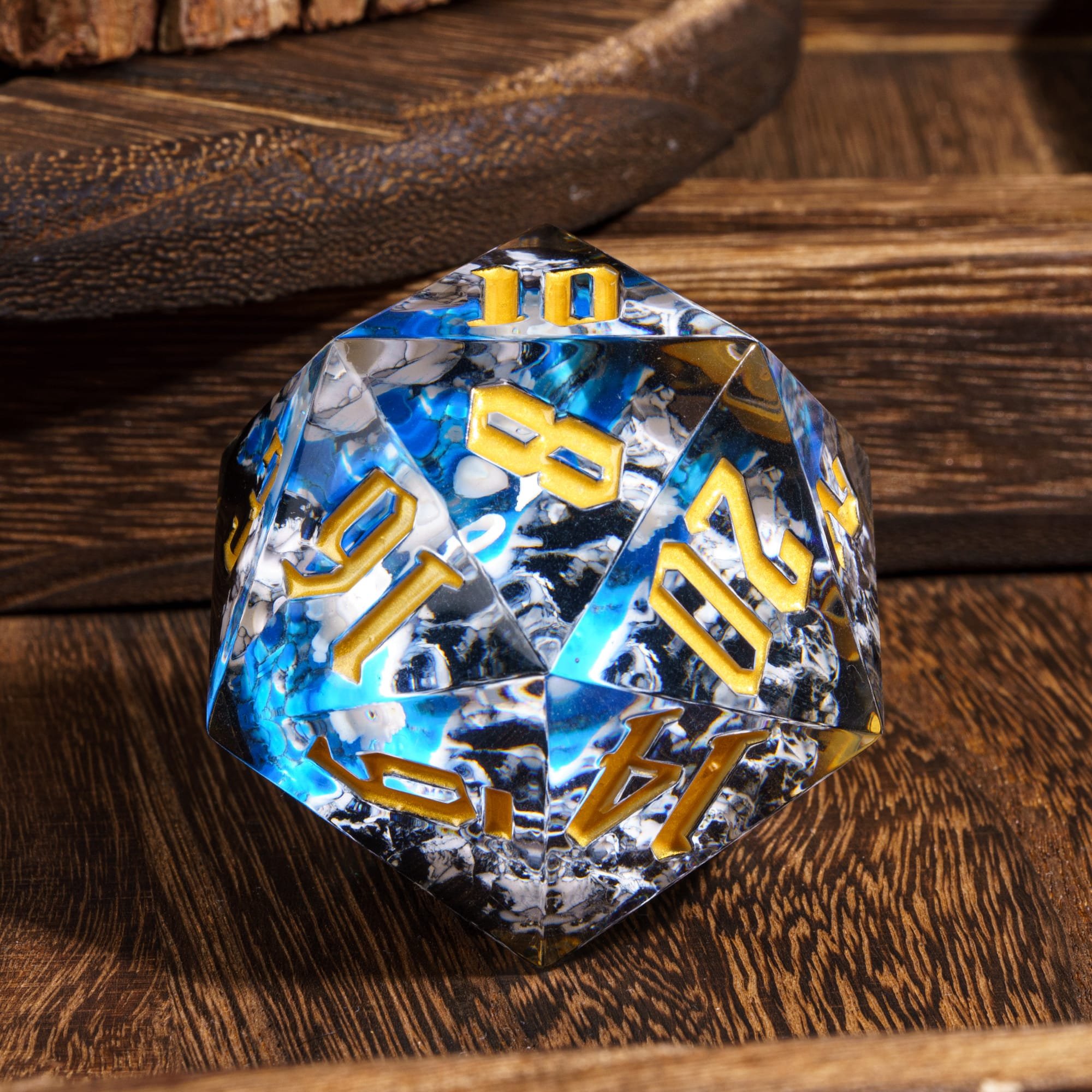Udixi Polyhedral custom logo rpg dungeons and dragons sharp edge Swan Landscape 55mm D20 dice