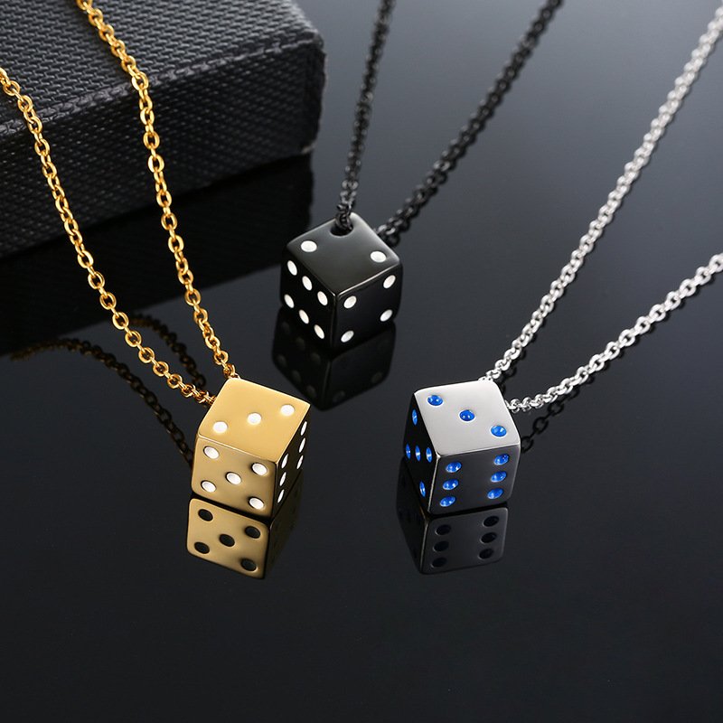 New Design Hip Hop Men's Creative Cube Dice Pendant Necklaces Non Tarnish Stainless Steel Male Lucky Gifts for Him Jewelry