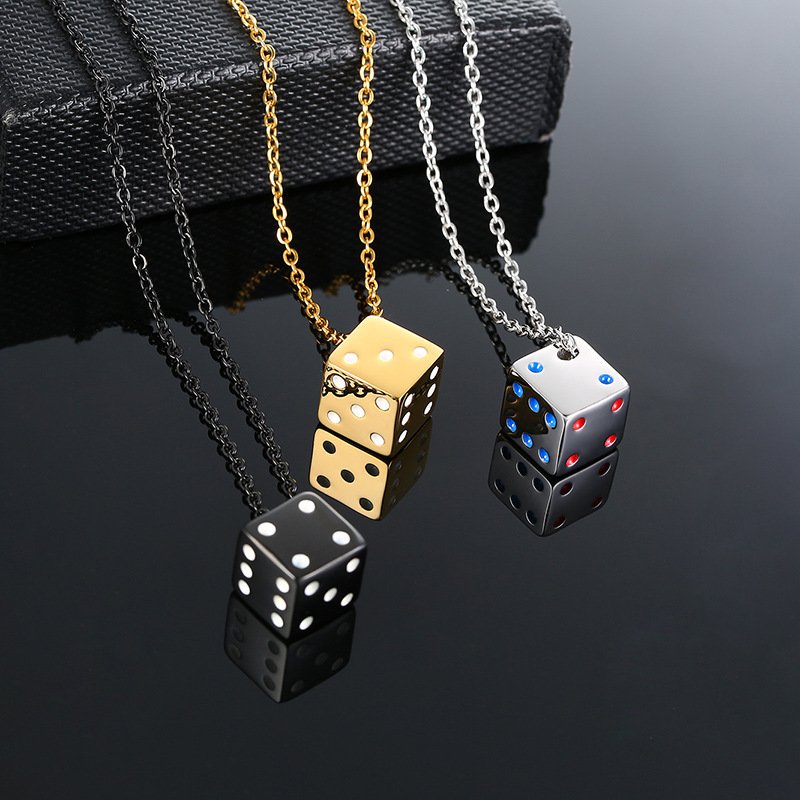 New Design Hip Hop Men's Creative Cube Dice Pendant Necklaces Non Tarnish Stainless Steel Male Lucky Gifts for Him Jewelry