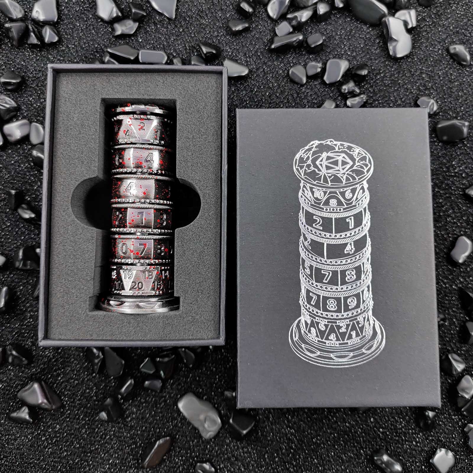 Seven-story Tower Shape Circling Dragon DND Dice Mysterious Retro Polyhedral Metal Dice for DND Player