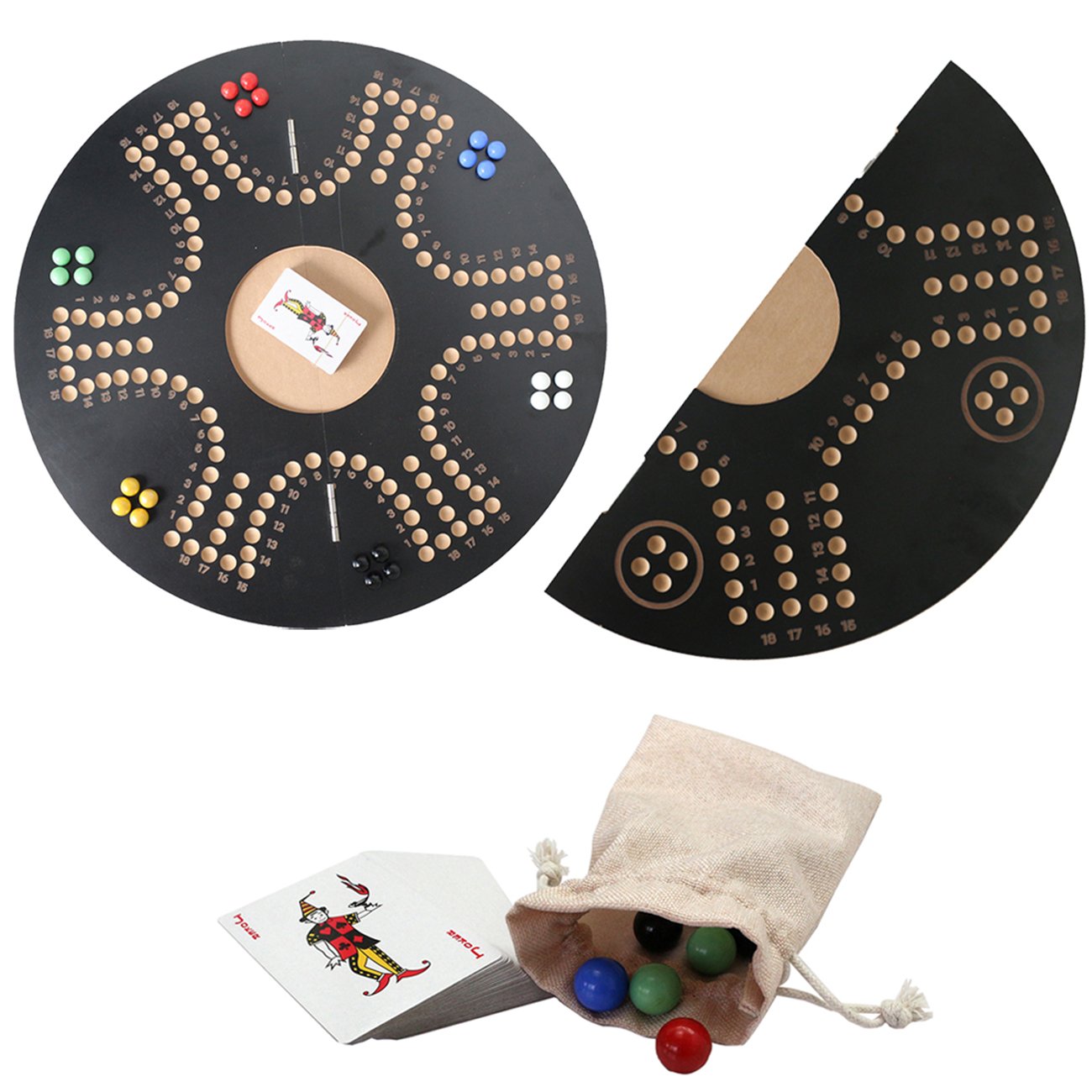 21" Classic Board Game Strategy Competitive 2-6 Player Marbles and Cards Wooden Board Foldable Game Set