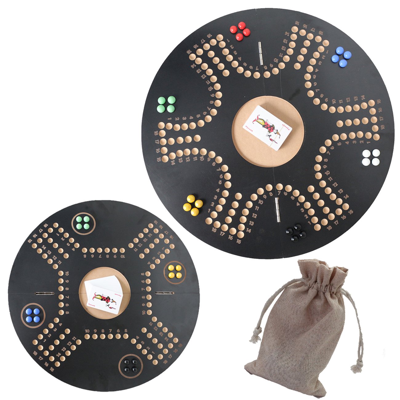 21" Classic Board Game Strategy Competitive 2-6 Player Marbles and Cards Wooden Board Foldable Game Set