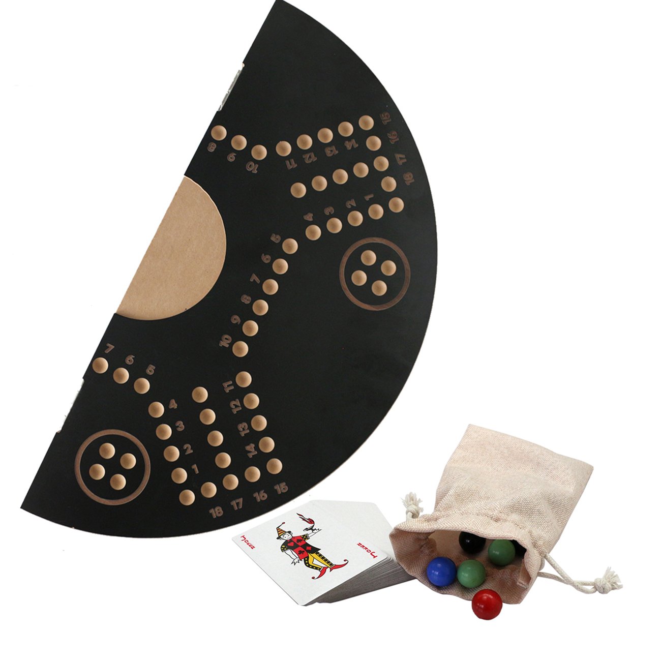 21" Classic Board Game Strategy Competitive 2-6 Player Marbles and Cards Wooden Board Foldable Game Set