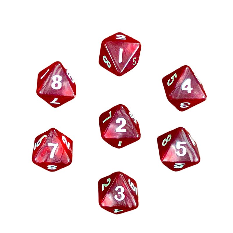 HQ Factory Custom 8-Sided Straight Corner Acrylic DND Dice Set Bulk Product in Custom Colors