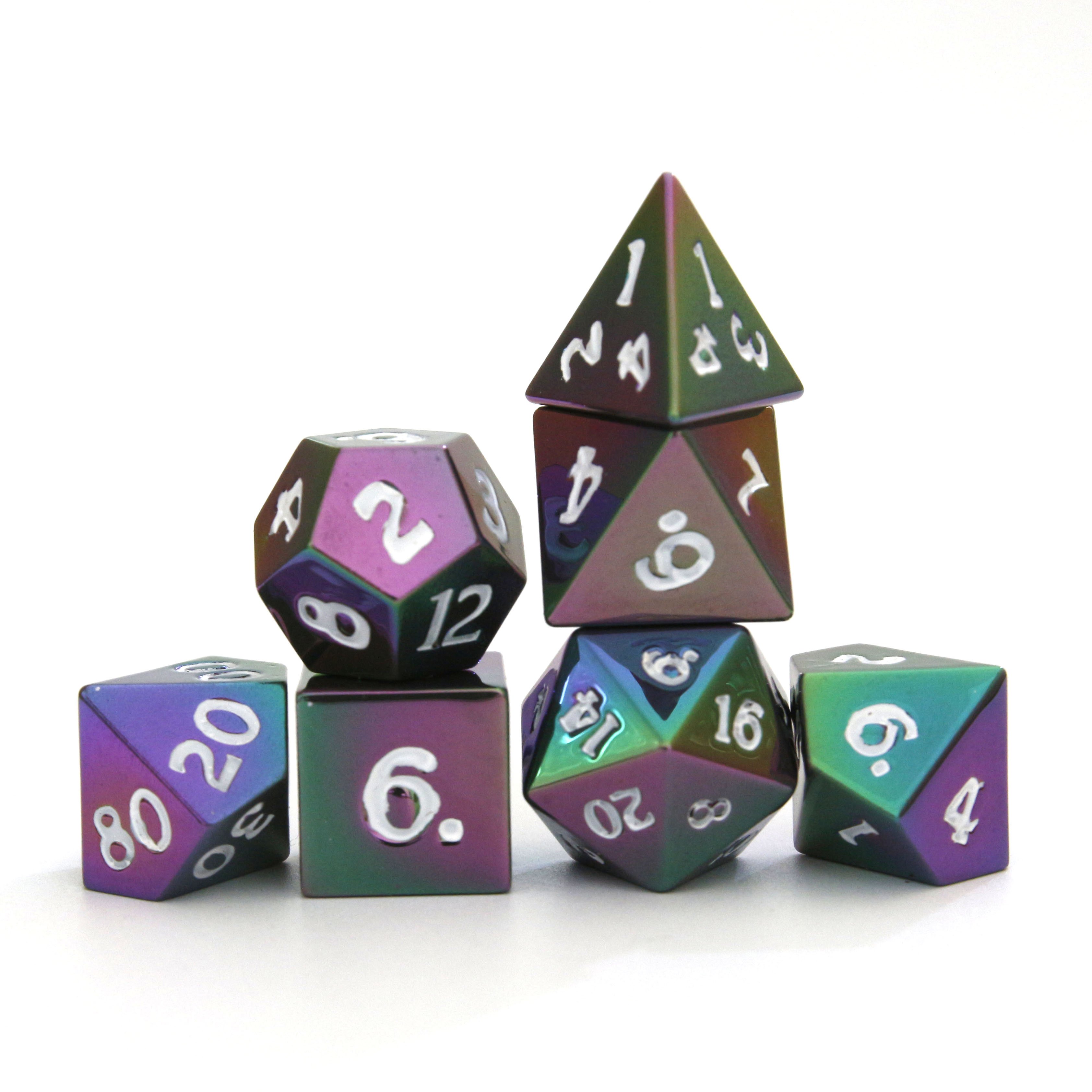 Custom Ink Font Color 7PCS Dice Set Bulk Dungeons And Dragons Metallic Colorful Plastic Dice Set