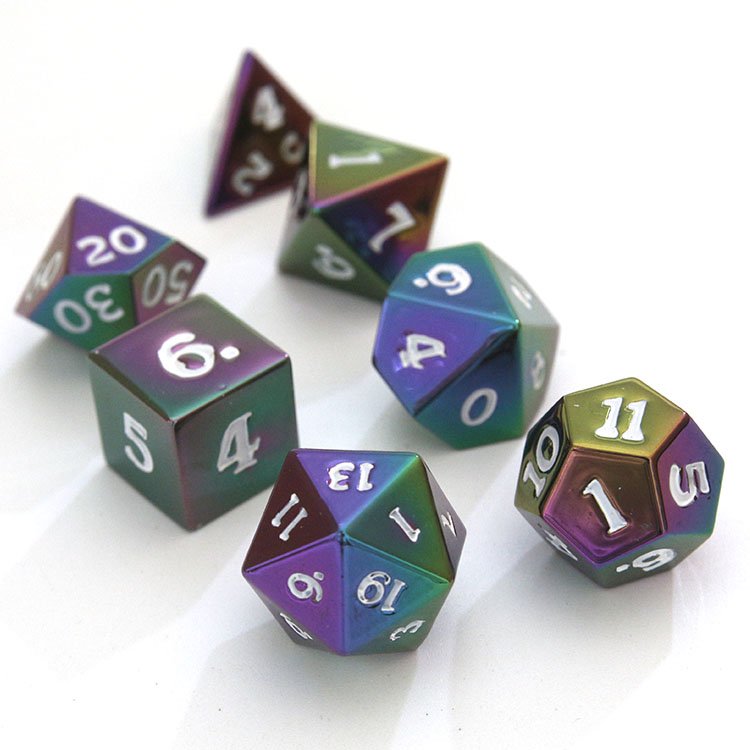 Custom Ink Font Color 7PCS Dice Set Bulk Dungeons And Dragons Metallic Colorful Plastic Dice Set