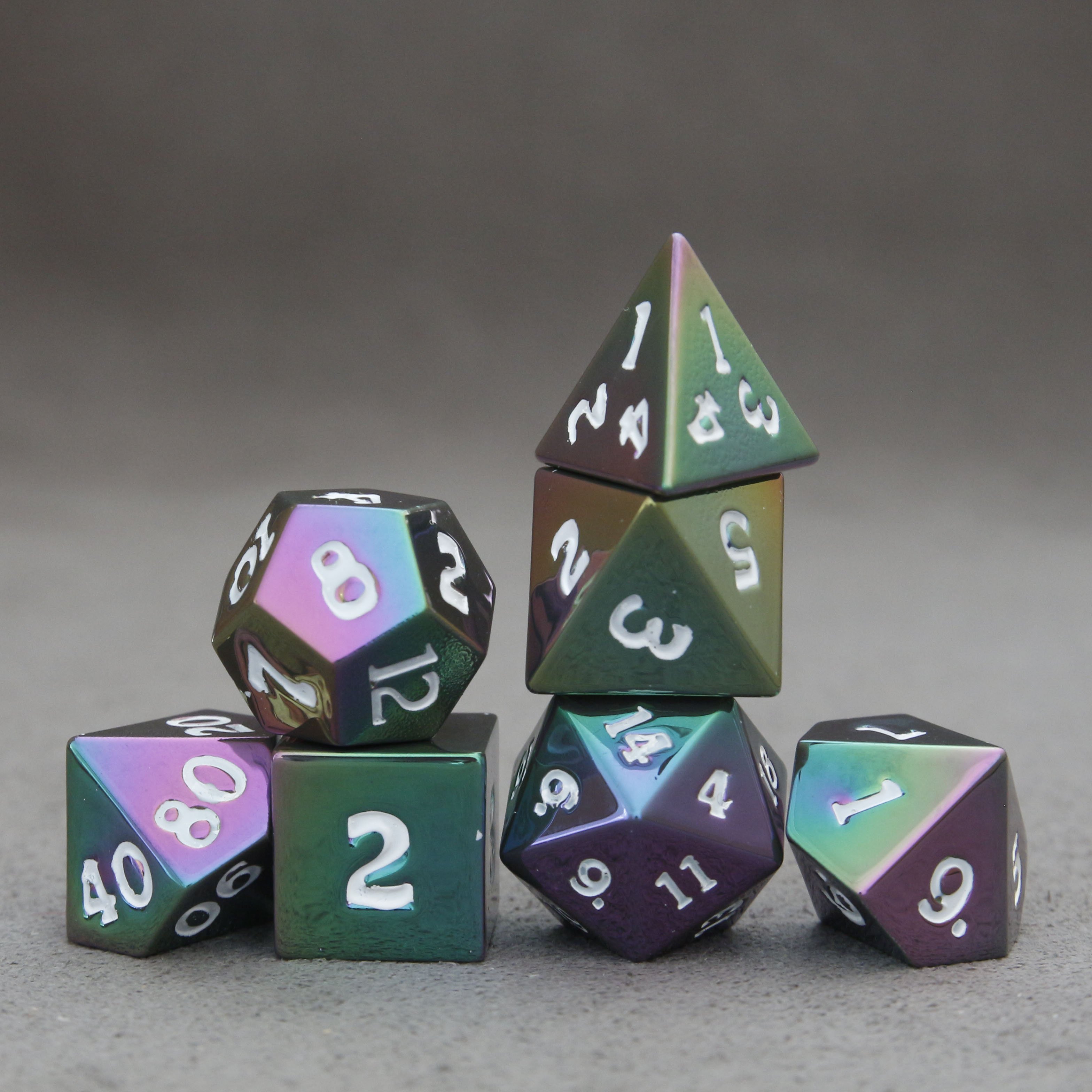 Custom Ink Font Color 7PCS Dice Set Bulk Dungeons And Dragons Metallic Colorful Plastic Dice Set